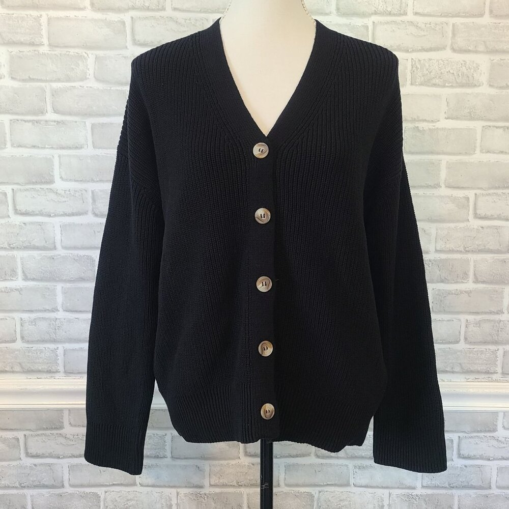 Hudson Black Cardigan Button Front NEW L Classic Staple Lagenlook Womens